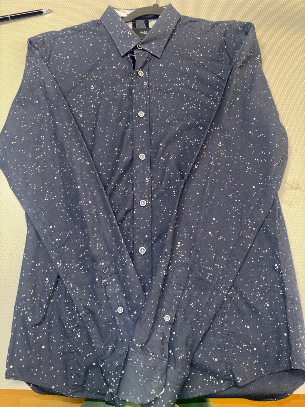 Eight X Premium- Slim Fit Men's Navy Speckle Button-Up Shirt Long sleeve